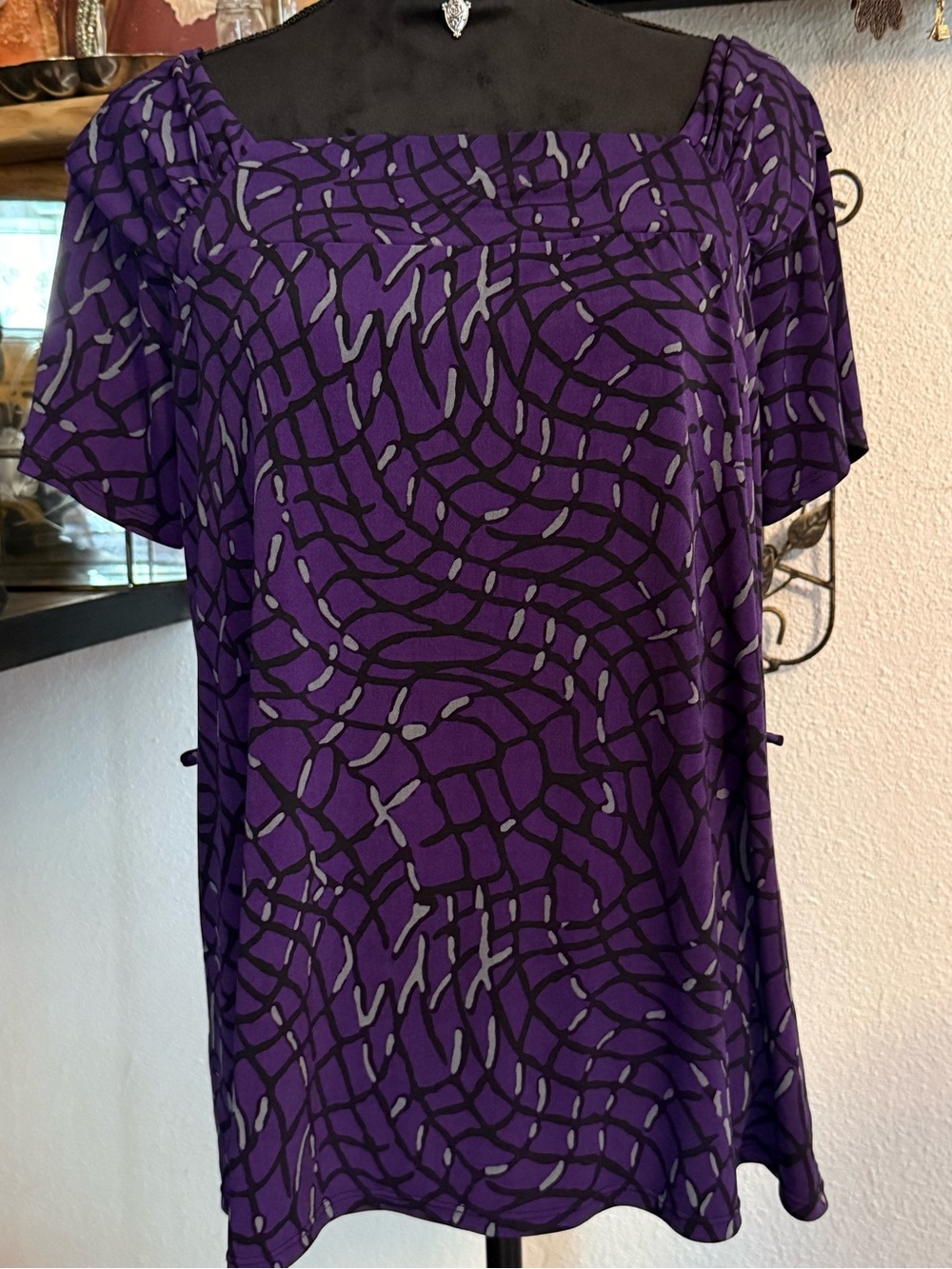 George Purple Abstract Geometric Square Neck Short Sleeve Top Tee •Size M•